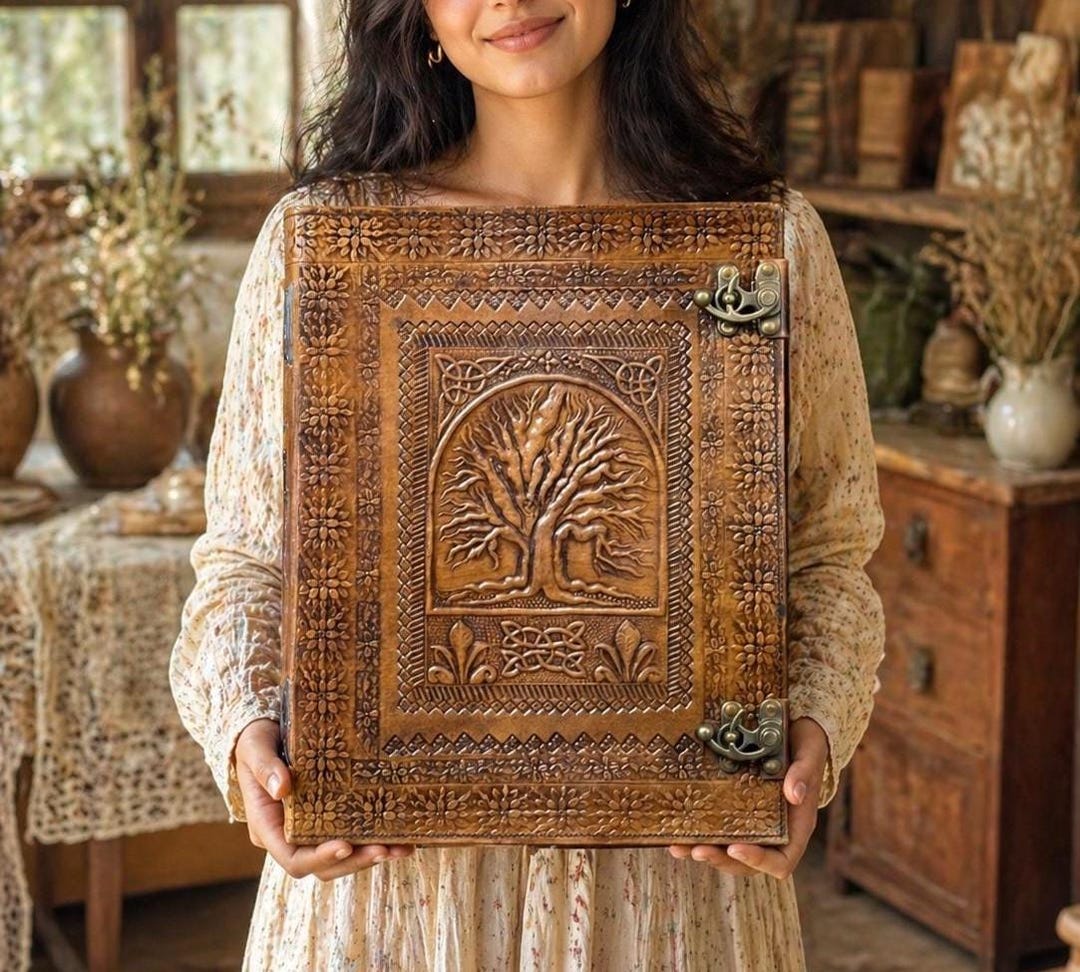 Extra Large Tree of Life Leather Journal – Rustic Handmade Book of ...