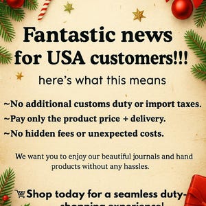 May include: A festive advertisement for "The Maverick Crafts" with text announcing "Fantastic news for USA customers!!!" and details about no customs duties or hidden fees. The design includes red bows, ornaments, and greenery.
