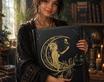 Blank spell book of shadows Handmade vintage journal Moon Goddess Leather Grimoire | Embossed Book of Shadows leather sketchbook gifts