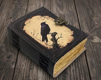 Raven Tree of Life Leather Journal: Handmade Deckle Edge Book of Shadows