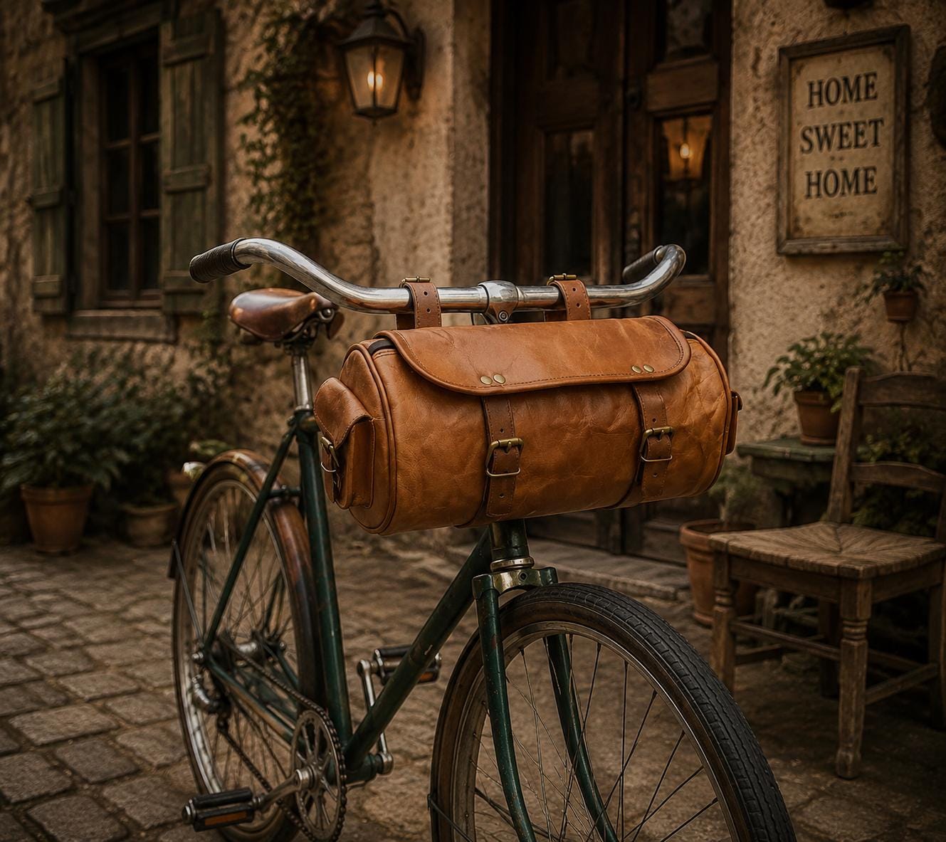 Handmade Brown Leather Bicycle Handlebar Bag Vintage Saddle Pouch for Cycling Essentials gifts for men and women