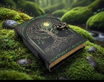 Tree of Life Leather Journal: Handmade Deckle Edge Book of Shadows, Vintage Brass Lock leather sketchbook leather notebook gifts