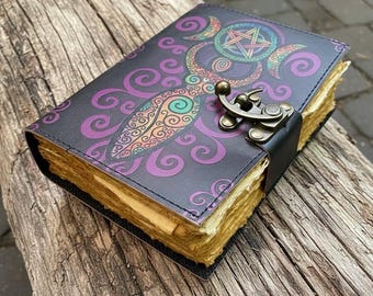 Handmade vintage leather junk journal blank spell book of shadows Grimoire Goddess Pentacle Leather Grimoire | Deckle Edge Book of Shadows