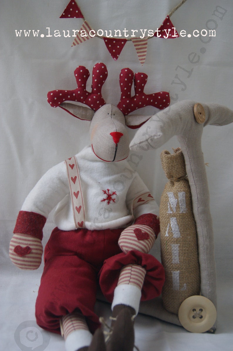 Christmas Reindeers Pattern ,PDF Sewing pattern for a Reindeer postman Festive Nordic,christmas patterns,Toy Reindeer Deer Sewing diy image 2