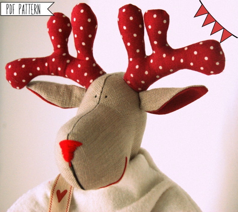 Christmas Reindeers Pattern ,PDF Sewing pattern for a Reindeer postman Festive Nordic,christmas patterns,Toy Reindeer Deer Sewing diy image 1