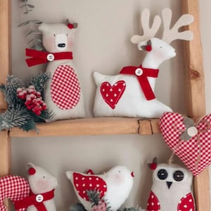 PDF pattern-9- Christmas tree ornament decorations-sewing easy pattern-reindeer-owl-fawn-bear-fox-robin-squirrel- special price