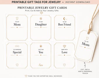 Printable Jewelry Gift Cards, Elegant Packaging Tags (Instant Download)