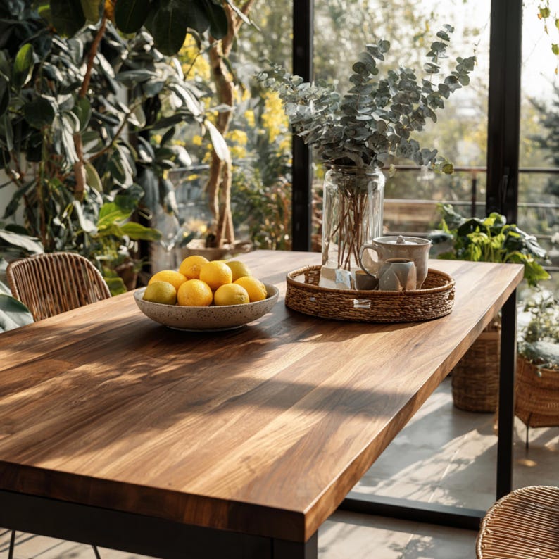 Walnut Dining Table With Steel Legs - Modern Farmhouse Kitchen Table - Etsy