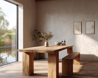 Ręcznie robiony rustykalny stół jadalny z litego drewna – stół kuchenny w stylu rustykalnym