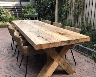 Ręcznie robiony stół jadalny z litego drewna | Rustykalny stół kuchenny w stylu wiejskim