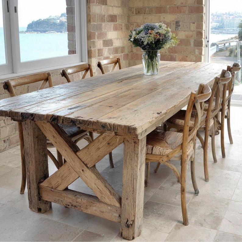 Handmade Rustic Wooden Dining Table – Custom Solid Wood Farmhouse Table ...