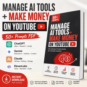 AI YouTube Prompts Guide | ChatGPT, Gemini, Claude, ElevenLabs (PDF Download)