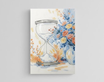 Arte mural de rosas de reloj de arena, bodegón floral impresionista (descarga digital)