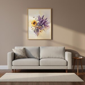 Lavender Sunflower Bouquet Art Print | Watercolor Floral with Bees | Cottagecore Digital Download | Rustic Farmhouse Wall Art Instant image 6