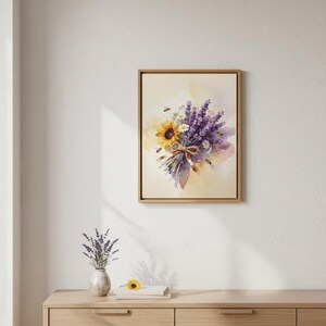 Lavender Sunflower Bouquet Art Print | Watercolor Floral with Bees | Cottagecore Digital Download | Rustic Farmhouse Wall Art Instant image 10