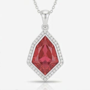 Colgante de rubí cultivado en laboratorio, collar de plata de ley 925, talla elegante, regalo de compromiso