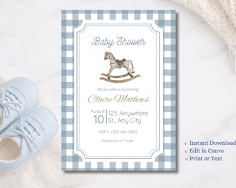 Rocking Horse Baby Shower Invitation – Editable Printable (Instant Download)
