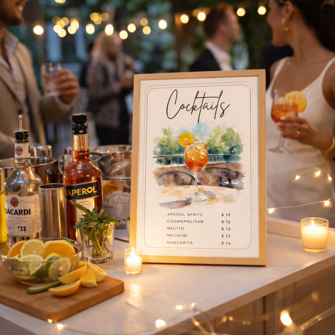 Editable Cocktail Menu Template | Wedding Bar Sign, Aperol Spritz ...