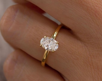 Oval Moissanit 14K Gold Verlobungsring, Solitär Brautschmuck