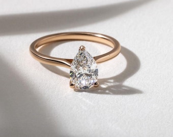 2 Ct Pear Moissanite Engagement Ring, Sterling Silver Solitaire, Anniversary Gift