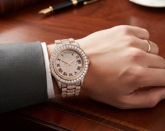 Iced Out Stahl Uhr, Luxus Diamant Bling Uhr, Analoguhr, Hip Hop Statement Zeitmesser, Hip Hop Stil Geschenk, Edelstahluhr