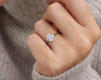 14K Solid Gold Solitaire Moissanite Engagement Ring