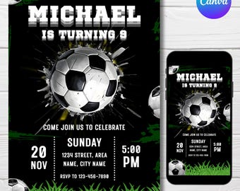Soccer Birthday Invitation, Soccer Invitation, Football Invite, Kick off Celebration Soccer Party, Football Party, Canva Editable Template