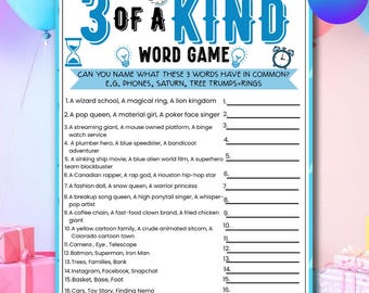 Juego de trivia sobre cultura pop, trivia de palabras, juego imprimible para niños, adolescentes y adultos, noche de juegos en familia, diversión en fiestas de oficina, trivia de palabras