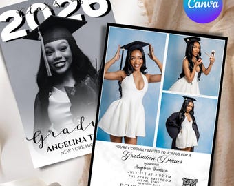 Invitación de anuncio de graduación, invitación a la fiesta de graduación de la clase de 2026, tarjeta de graduación con foto (descarga digital), plantilla editable de Canva.