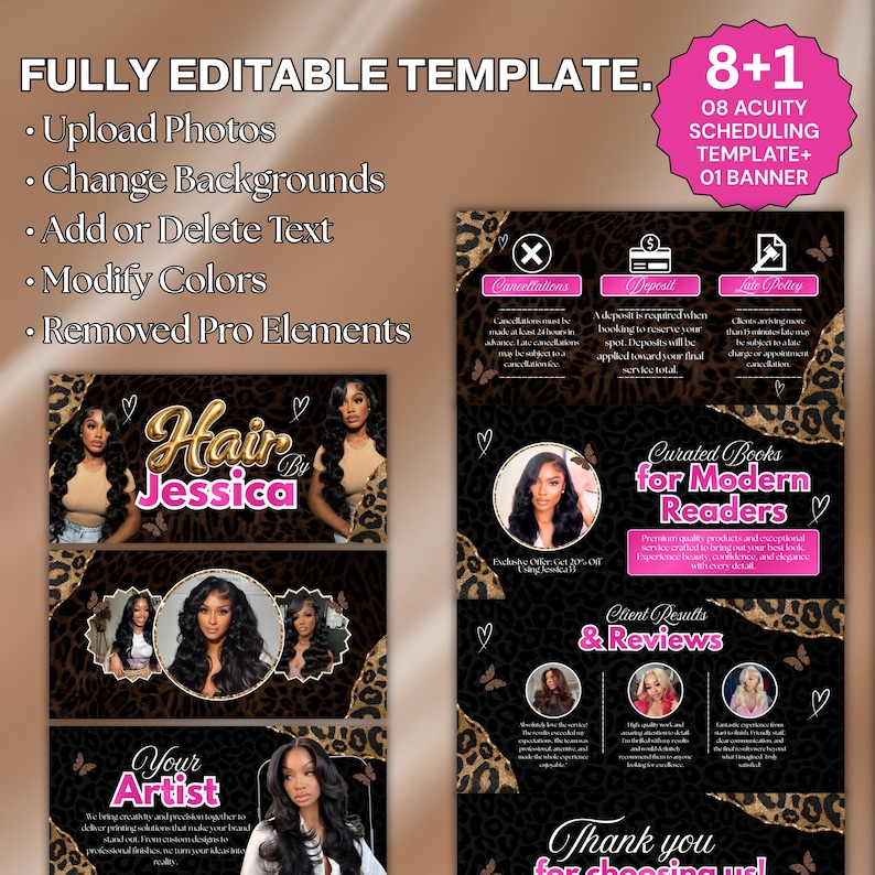Hair Acuity Bookings Site, Acuity Scheduling Template, Schedule Acuity, Hair Tech Acuity, Hairstylist Website Acuity Booking, Canva Editable