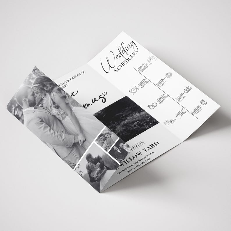 Photo Gatefold Wedding Invitation Template, Folded Wedding Trifold Invitation, Photo Booth Strip Folded Invitation, Canva Editable Template