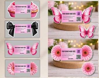 Paquete de 4 variaciones de troqueles DIY, tarjeta de visita con código QR, diseño interactivo plegable único, plantilla de tarjeta de visita con mariposa, editable en Canva.