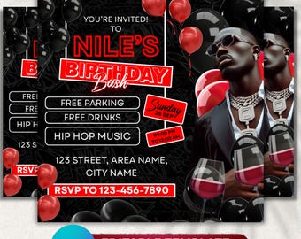 Circulaire de fête d'anniversaire, Anniversaire pour homme, Flyer d'événement, Flyer de club, Flyer d'invitation d'anniversaire, Flyer fête d'anniversaire élégant, Flyer modifiable sur toile