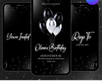Black Elegant Birthday Invitation, Birthday Dinner Invite, Digital Birthday Invite, Birthday Invite, Adult Birthday Invitation, DIY in Canva