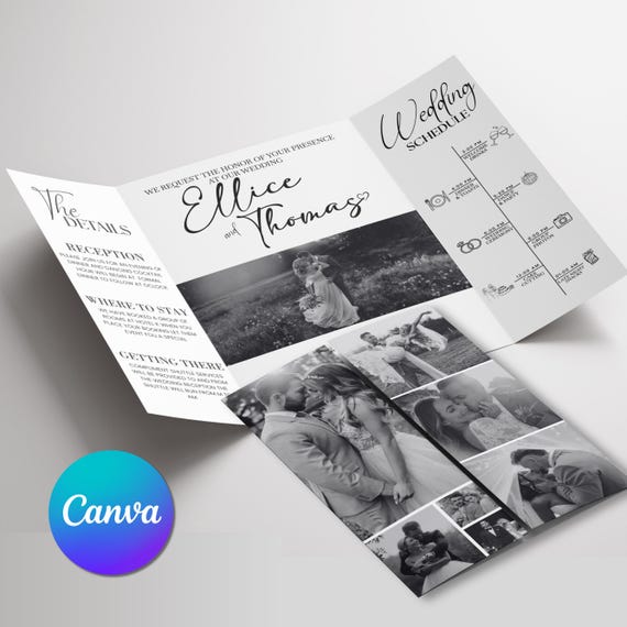 Photo Gatefold Wedding Invitation Template, Folded Wedding Trifold Invitation, Photo Booth Strip Folded Invitation, Canva Editable Template
