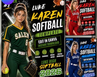 Plantilla de Canva para póster de softbol, fondo de softbol para pósteres deportivos personalizados, pancartas para graduados, tarjetas, recuerdos, plantilla sin Photoshop