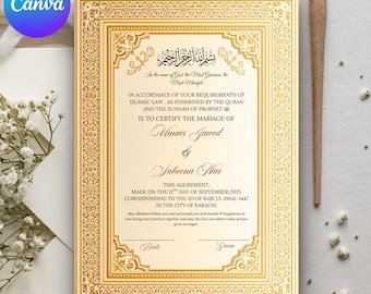 Custom Nikkah Certificate Template, Islamic Wedding Document, Nikkah Invitation Template, Digital Download, Canva Editable Template