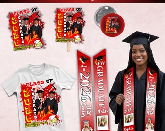 Plantilla editable de Canva para abanico de graduación rojo, diseños de abanico de graduación de la clase de 2026, abanico de graduación senior 2026, descarga digital