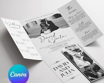 Photo Gatefold Wedding Invitation Template, Folded Wedding Trifold Invitation, Photo Booth Strip Folded Invitation, Canva Editable Template