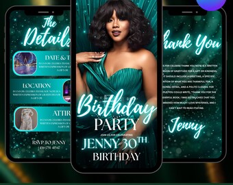 Animated Birthday Dinner invitation, Digital Birthday Dinner invitation, birthday Evite, Music, Text, Birthday Party, Canva Editable