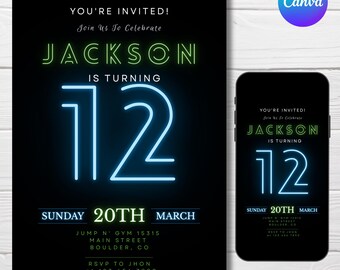 Brick Wall Boy Birthday Invitation Template, Teenager Boy Birthday Invites, Instant Download, Canva Editable Template