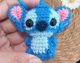 crochet blue alien keychain handmade