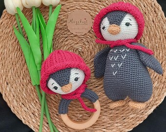 Crochet Penguin plush Toy, amigurumi Handmade Cotton Baby Gift box