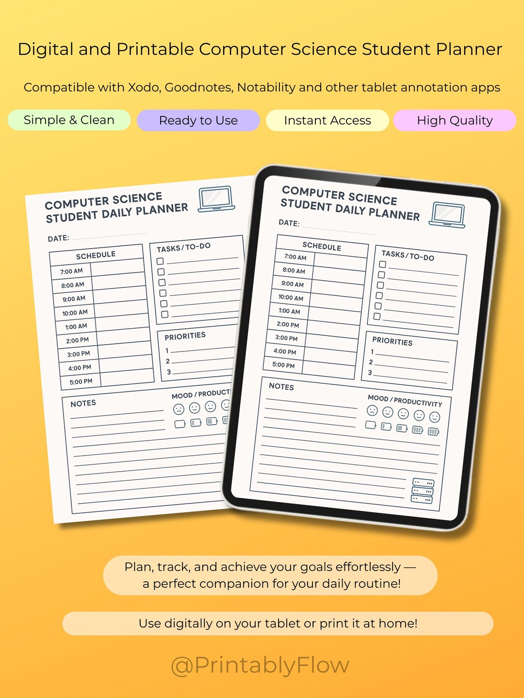 Minimalist Computer Science Student Daily Planner A4 Printable PDF ...