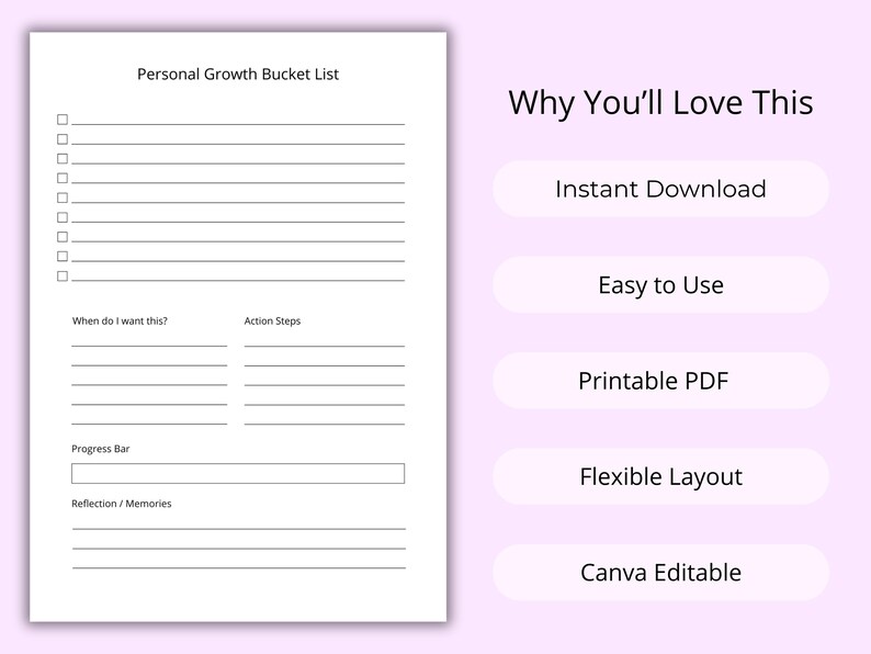 Printable Bucket List Planner Life Goals Journal & Dream Tracker ...