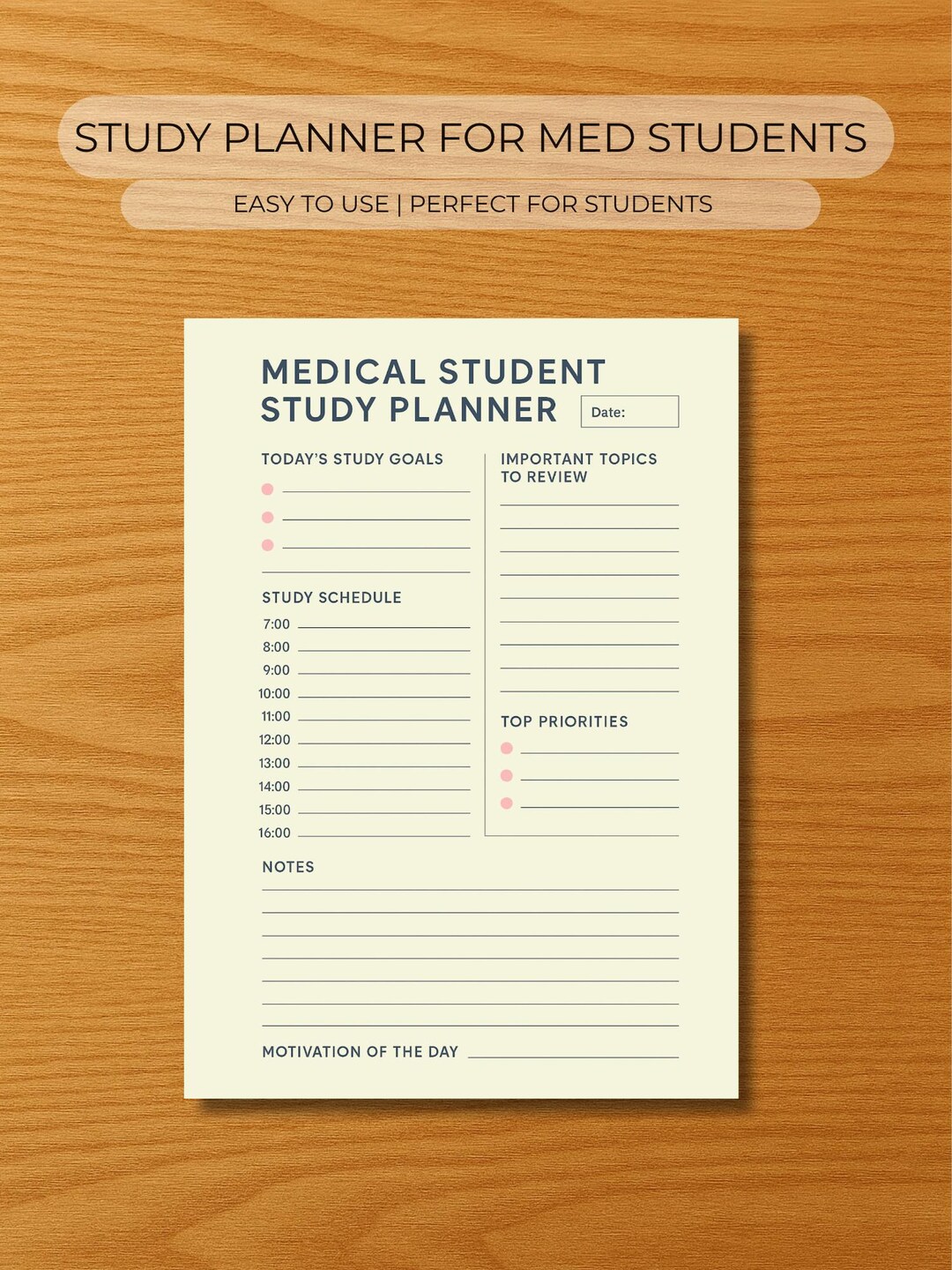 Medical Student Study Guide Example Medical Student Study Planner | Daily Study Page | Med School Study ...