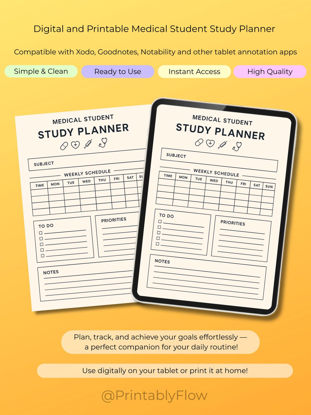 Medical Student Study Format Minimalist Medical Student Study Planner | Weekly Schedule, To-do ...