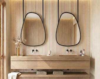 Luxury Suspended Mirror, Metal Framed Ceiling Hung Mirror, Irregular Design