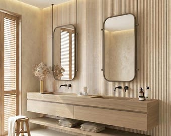 Minimalist Hanging Mirror from Ceiling, Custom Size Available