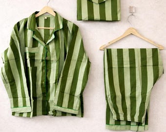 Conjunto Panamá de algodón con estampado de bloques: ropa de estar estilo bohemio con bolsa